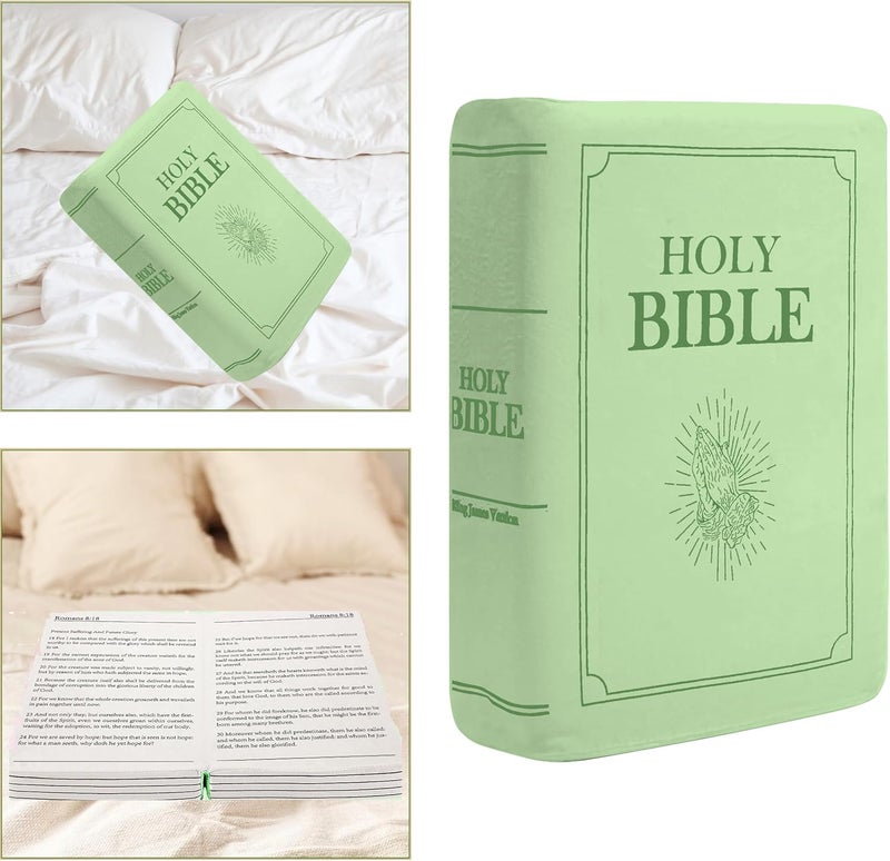 VKMON Bible Pillow Book Plush That Opens, for Teens Adults Christian Gifts, Cozy Faith Bible Pillow (Green) - Image 1